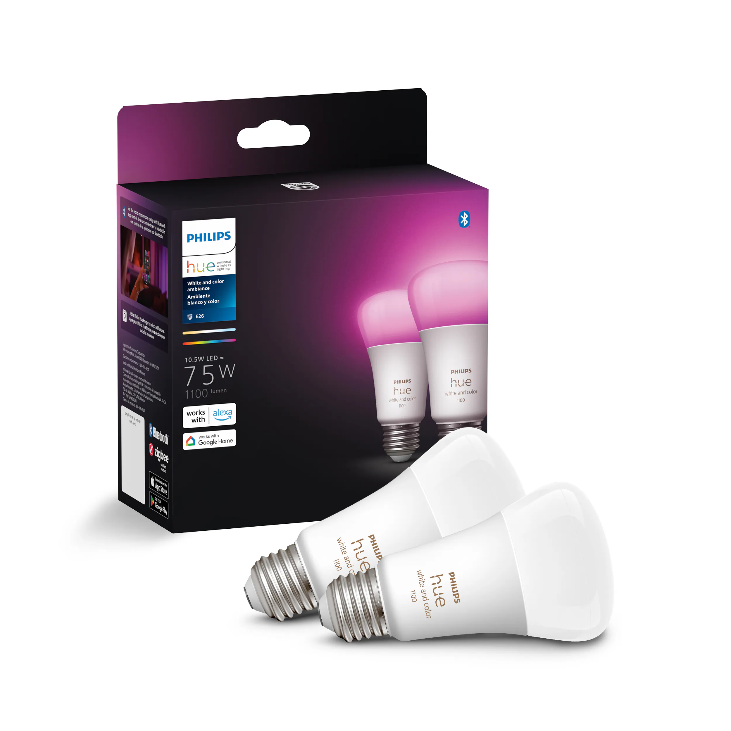 Hue 75 -Watt EQ A19 Multicolor E26 Dimmable Smart LED General purpose Light Bulb 2 -Pack