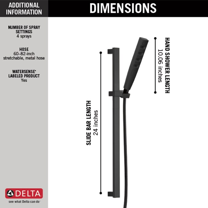 Delta Universal Showering Components Matte Black 3.5-in Rectangle Handheld Shower Head 1.75-GPM (6.6-LPM) - Image 16