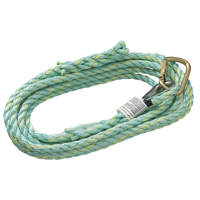 PeakWorks Premium Vertical Lifeline Rope with Back Splice and Carabiner, 100 Ft. L., Green