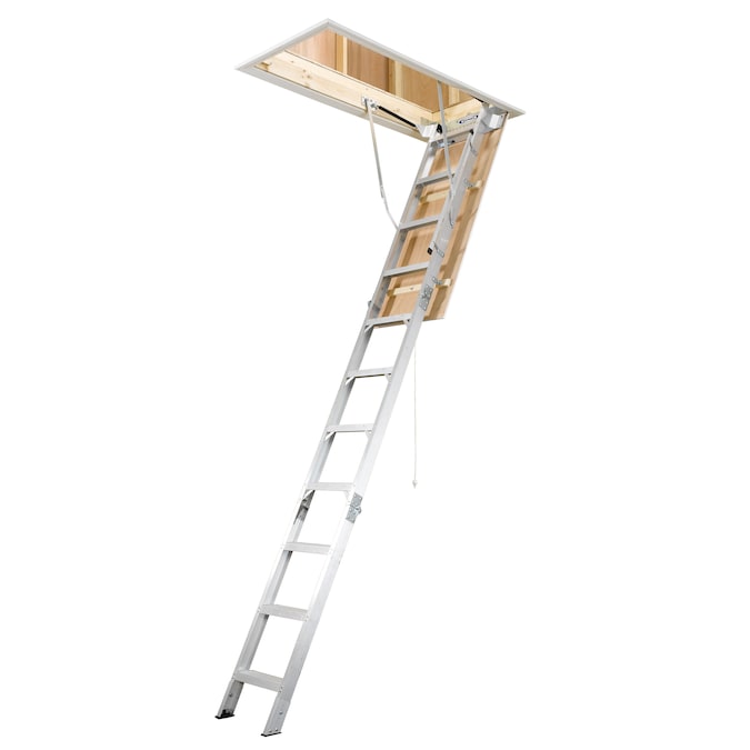 Werner Aluminum Folding Attic Ladder 8-ft to 10-ft (Rough Opening, 25-in x 54-in) with 375-lb Capacity