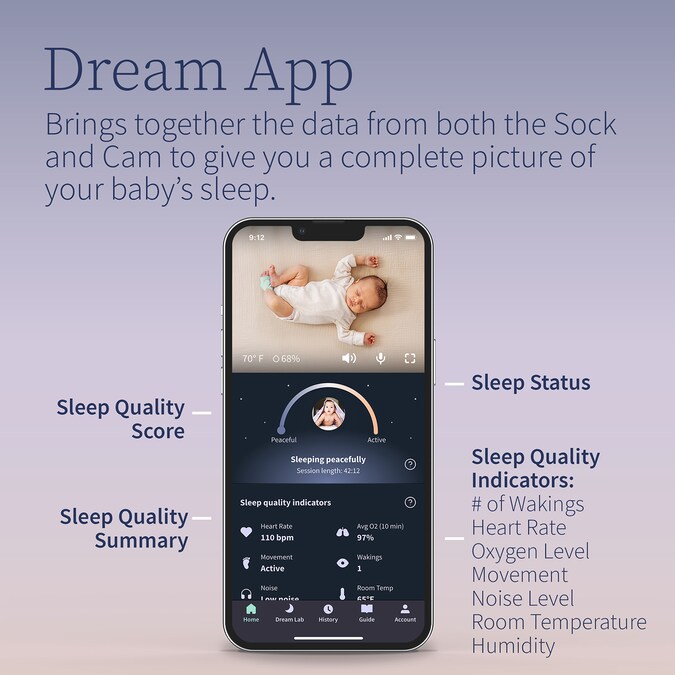 Owlet Dream Duo Baby Monitor, Dream Sock with Hd 1080P Wifi Camera - Image 3