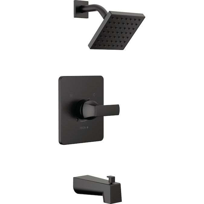 Delta Velum Matte Black 1-handle Single Function Square Bathtub and Shower Faucet