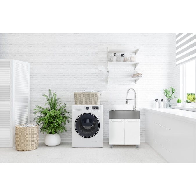 Presenza 28-in x 22-in 1-Basin Brushed Steel Drop-In Utility Tub with Faucet - Image 9