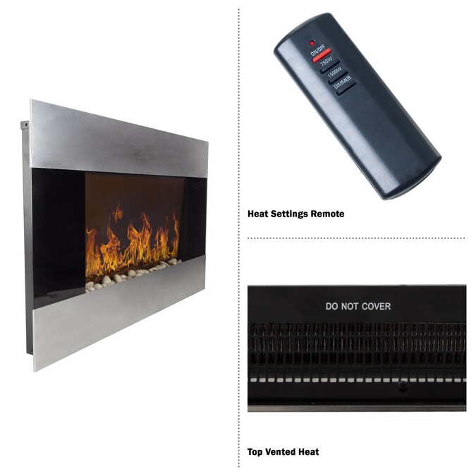Hastings Home 36-in W Stainless Steel LED Flat Wall Electric Fireplace with Remote Control Included - Image 3