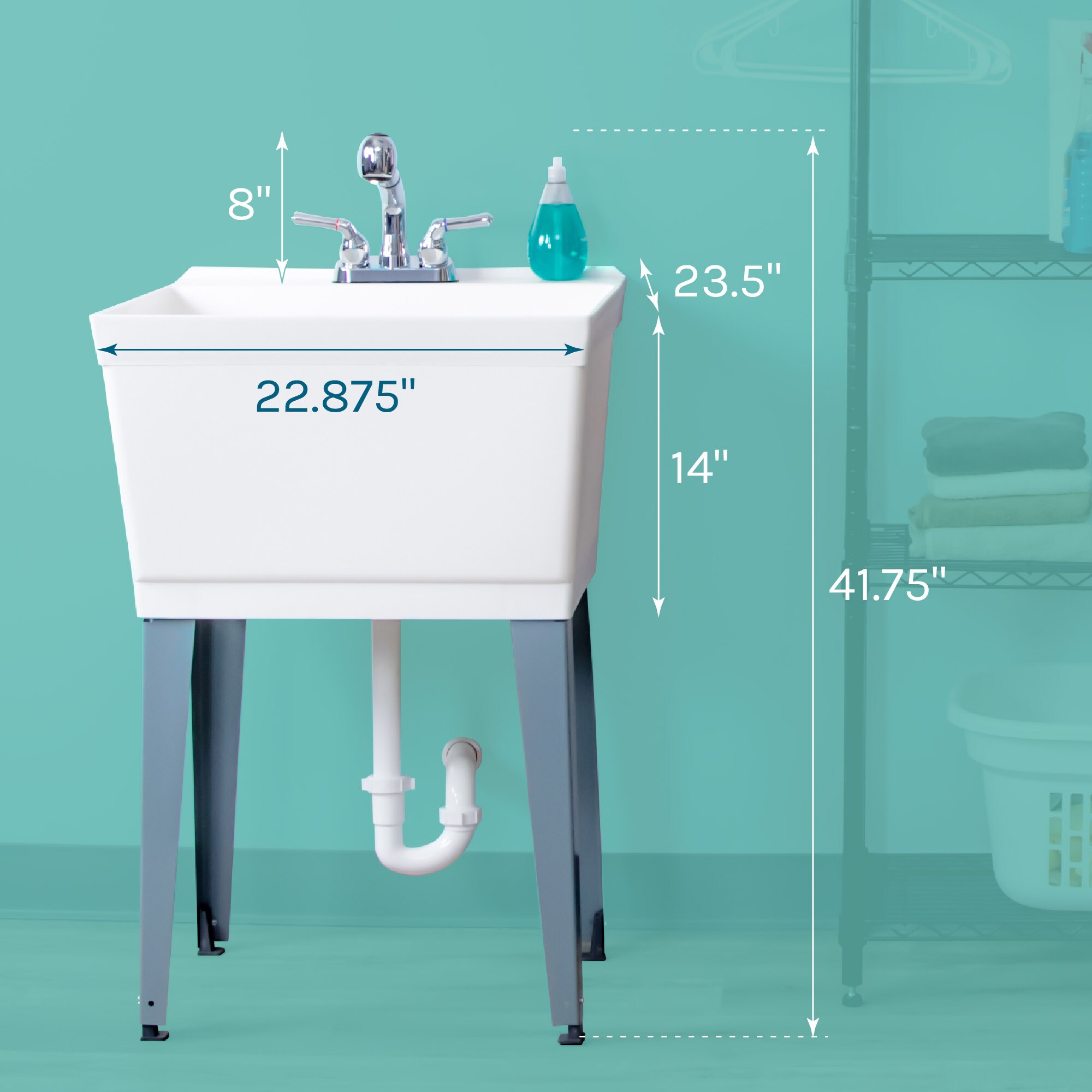 23.5-in x 22.875-in 1 -Basin White Freestanding Utility tub with Drain with Faucet - Image 12