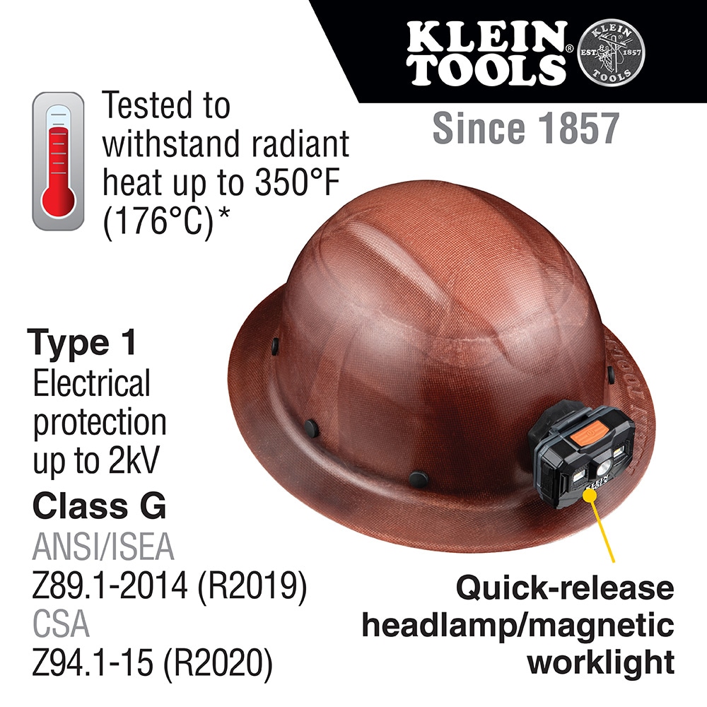 Hard Hat, KONSTRUCT Series, Full-Brim, Class G, Rechargeable Headlamp - Image 2