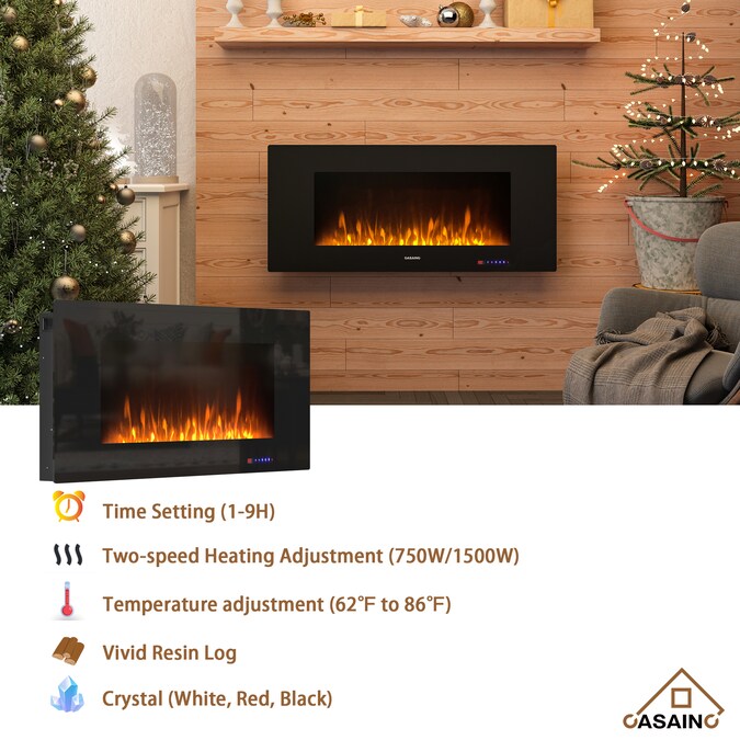 CASAINC 42.01-in W Black LED Wall-mount Electric Fireplace with Remote Control Included - Image 5