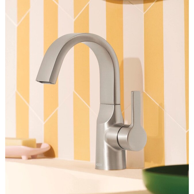 Moen Avri Spot Resist Brushed Nickel Single Hole 1-Handle WaterSense Bathroom Sink Faucet with Drain and Deck Plate