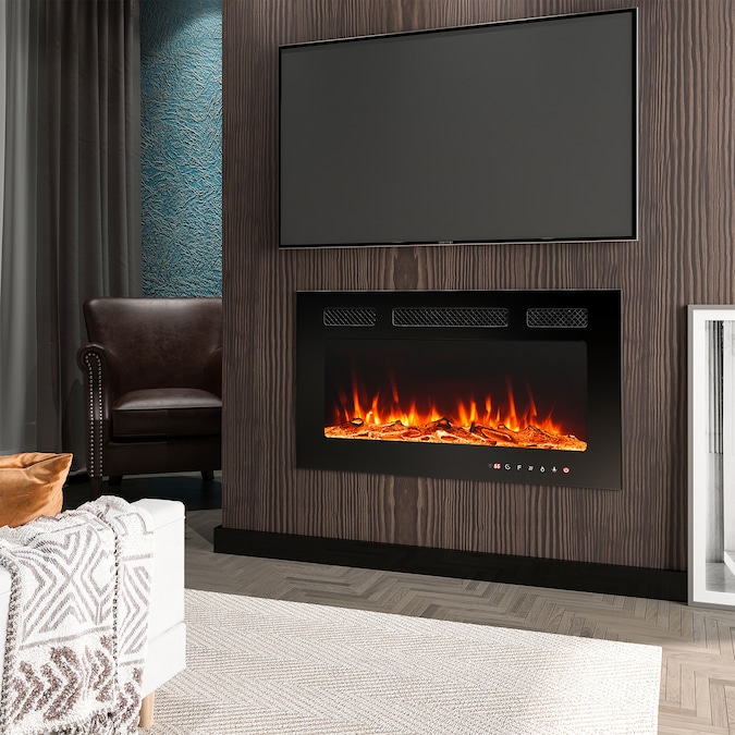 Mondawe 30-in W Black Fan-forced Wall-mount Electric Fireplace with Remote Control Included