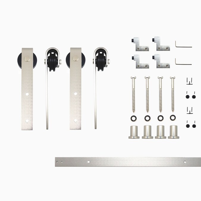 HOMACER 60-in Brushed Nickel Indoor J-strap Double Barn Door Hardware Kit