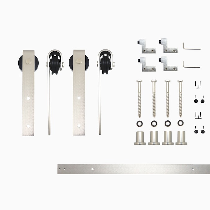HOMACER 66-in Brushed Nickel Indoor J-strap Double Barn Door Hardware Kit