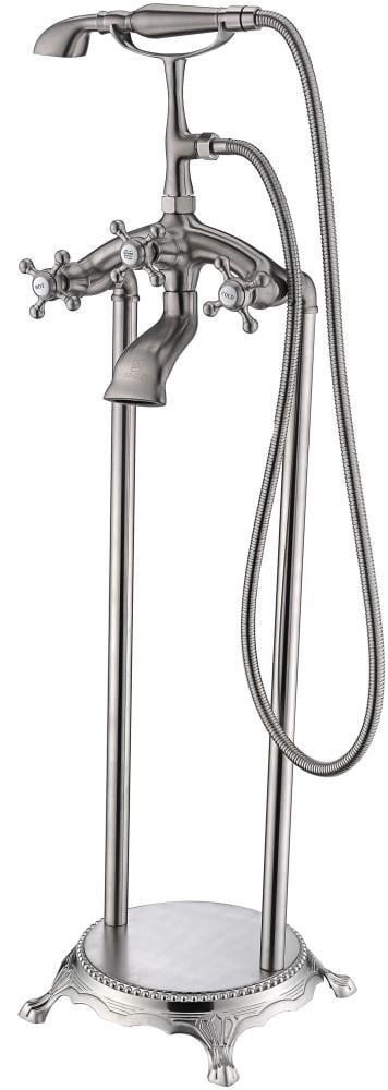 Tugela series Brushed nickel 3-handle Freestanding High-arc Bathtub Faucet with Hand Shower ( Valve Included )