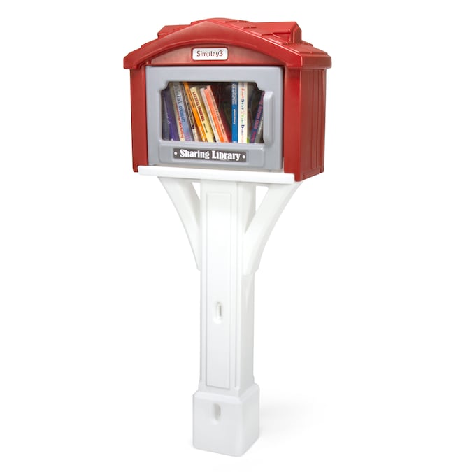Simplay3 Post Mount Red Plastic Large Sharing Library Box with Post