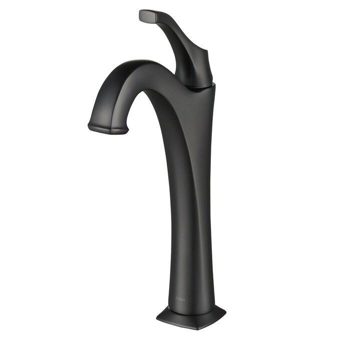 Kraus Arlo Matte Black Single Hole 1-Handle WaterSense Bathroom Sink Faucet with Drain