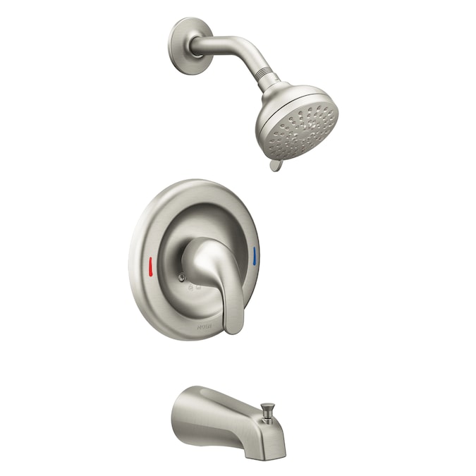 Moen Adler Spot Resist Brushed Nickel 1-handle Multi-function Round Bathtub and Shower Faucet Valve Included