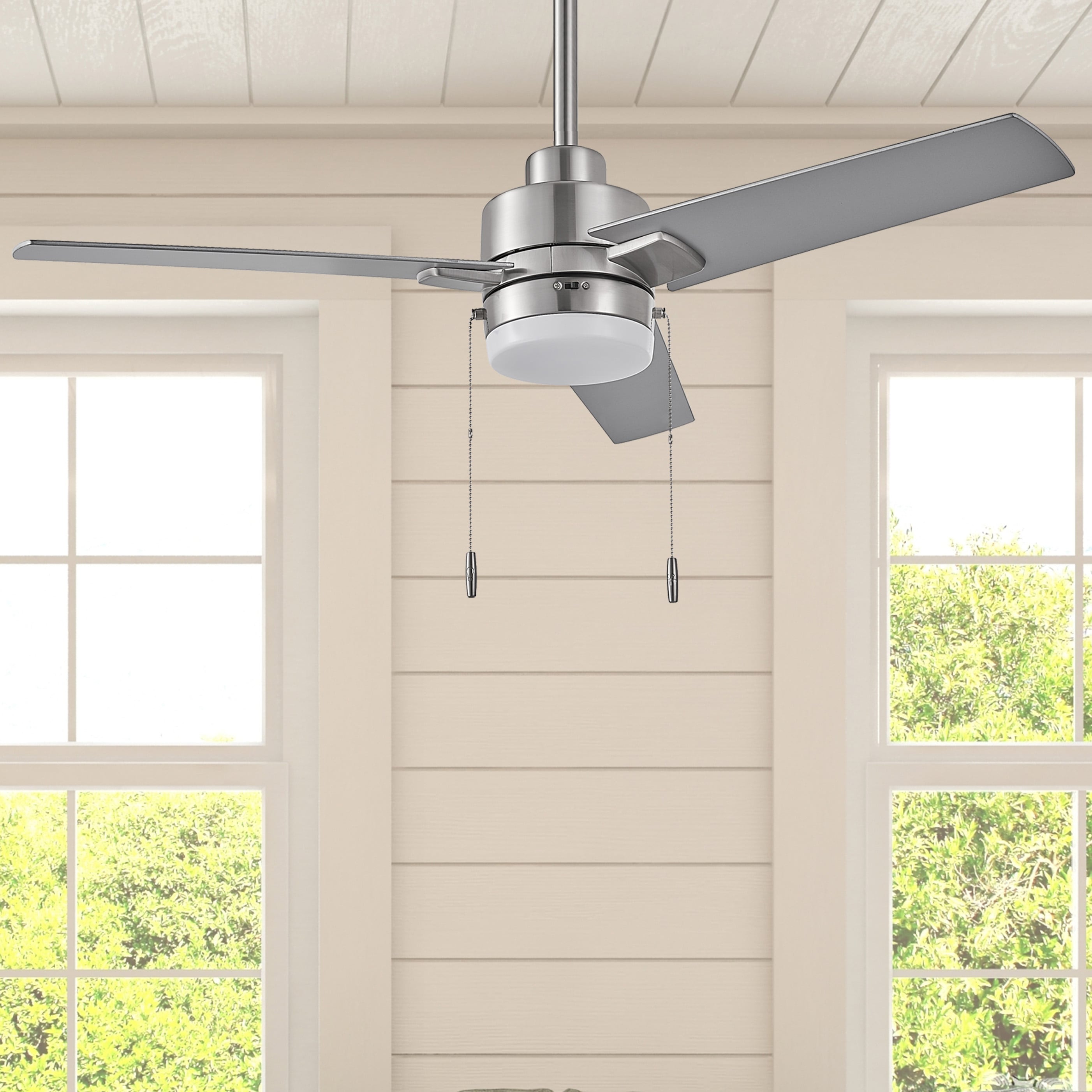 Brinson 44-in Integrated LED Brushed Nickel with Silver/Burnished Maple Blades Ceiling Fan With Light ( 3 -Blade )