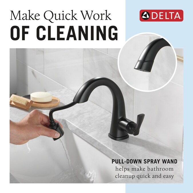Delta Stryke Matte Black Single Hole 1-Handle WaterSense Pull-down Bathroom Sink Faucet with Drain and Deck Plate - Image 2