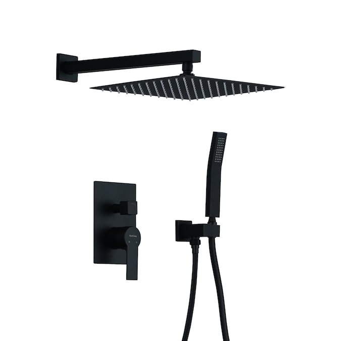 Clihome Matte Black 12-in Dual Head Built-In Shower Faucet System with 2-way Diverter (Pressure-balanced Valve Included)