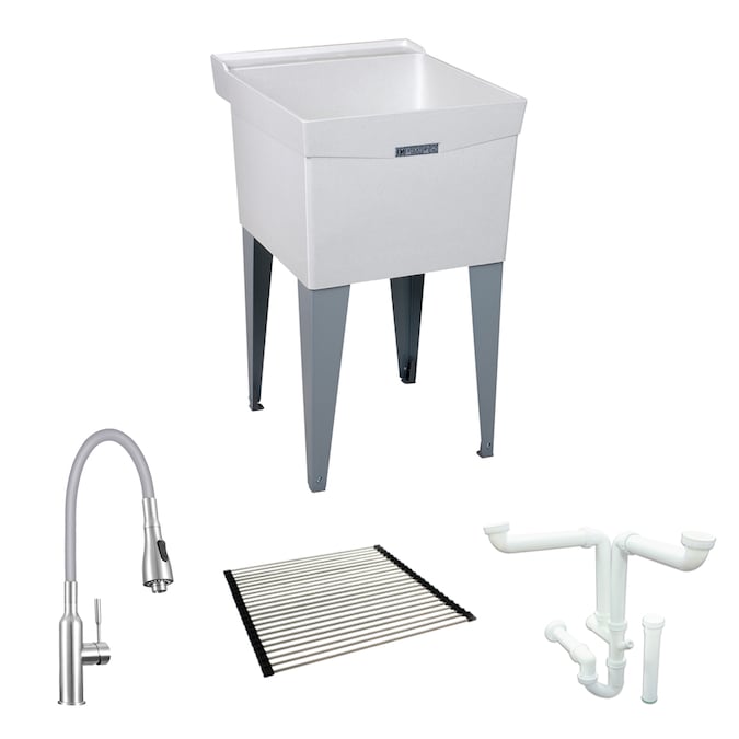 Mustee 20-in x 24-in 1-Basin White Freestanding Laundry Sink with Drain and Faucet