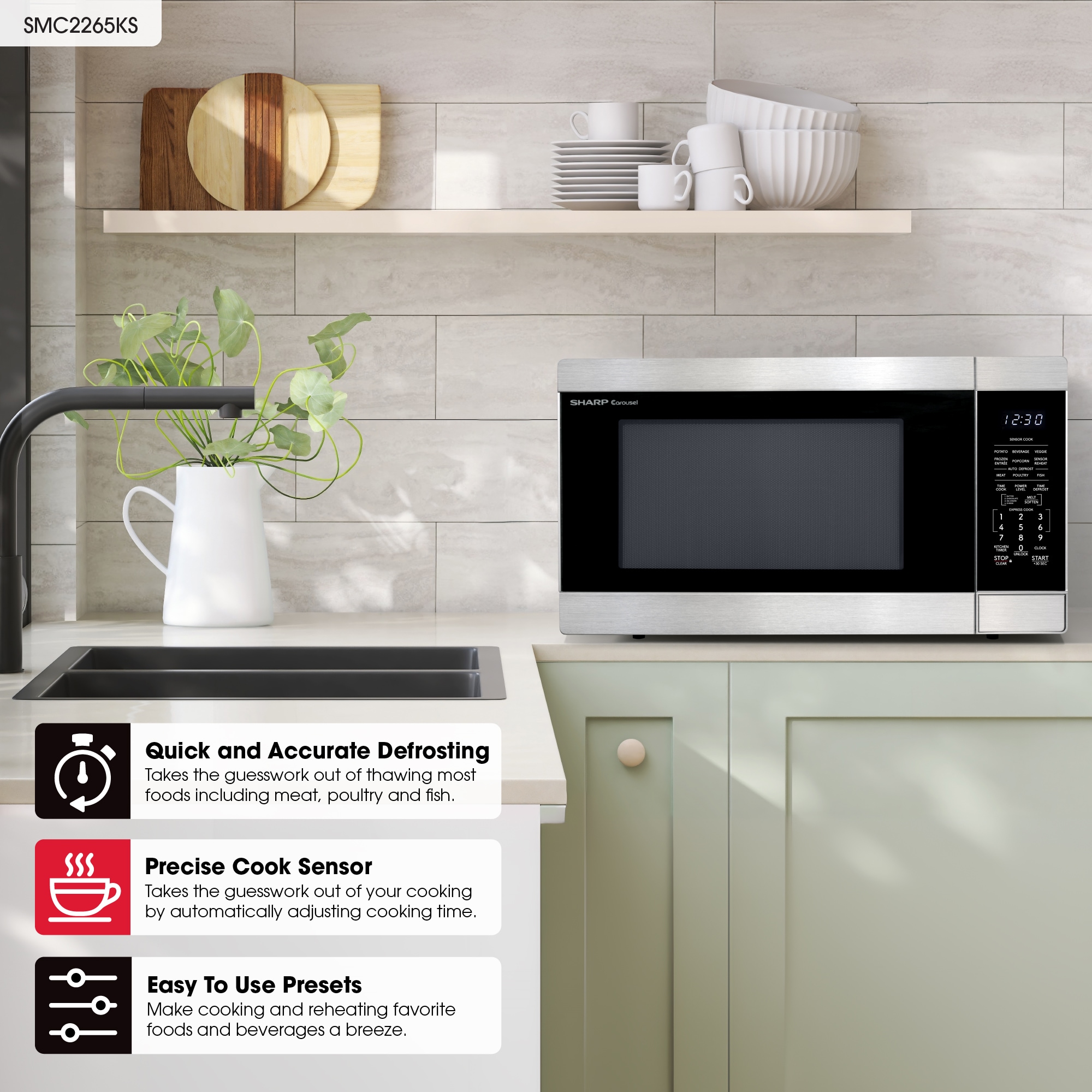 2.2-cu ft Large (Greater than 1.5-cu ft) 1200 -Watt Sensor Cooking Controls Countertop Microwave ( Stainless Steel ) - Image 7