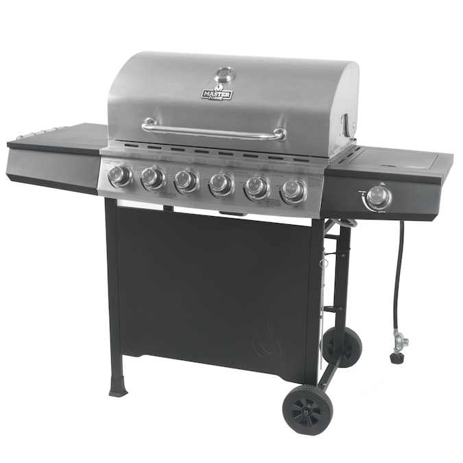 Master Forge Stainless Steel and Black 6-Burner Liquid Propane Gas Grill with 1 Side Burner