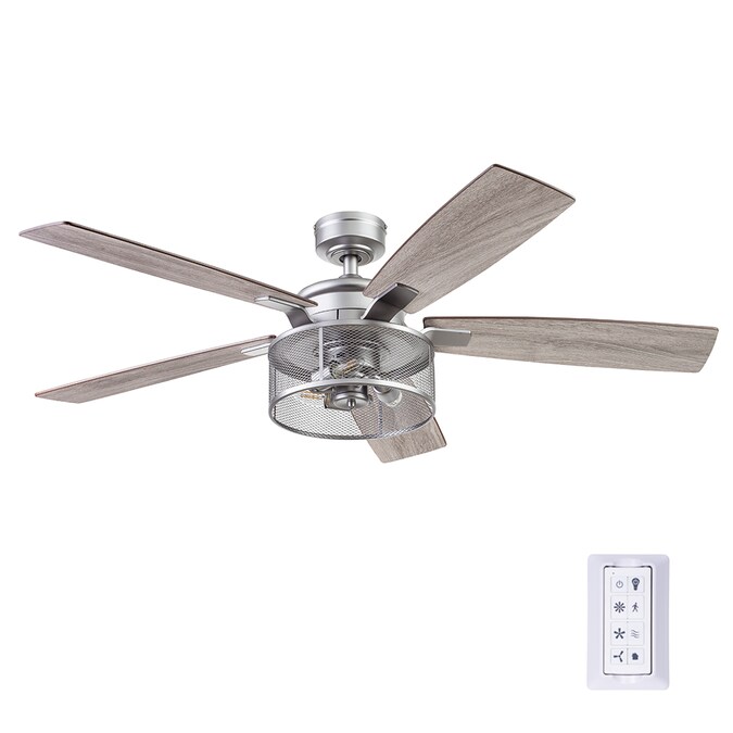 Honeywell Carnegie 52-in Pewter with Rough Pine, Gray Oak Blades LED Indoor Cage Ceiling Fan with Light and Remote (5-Blade)