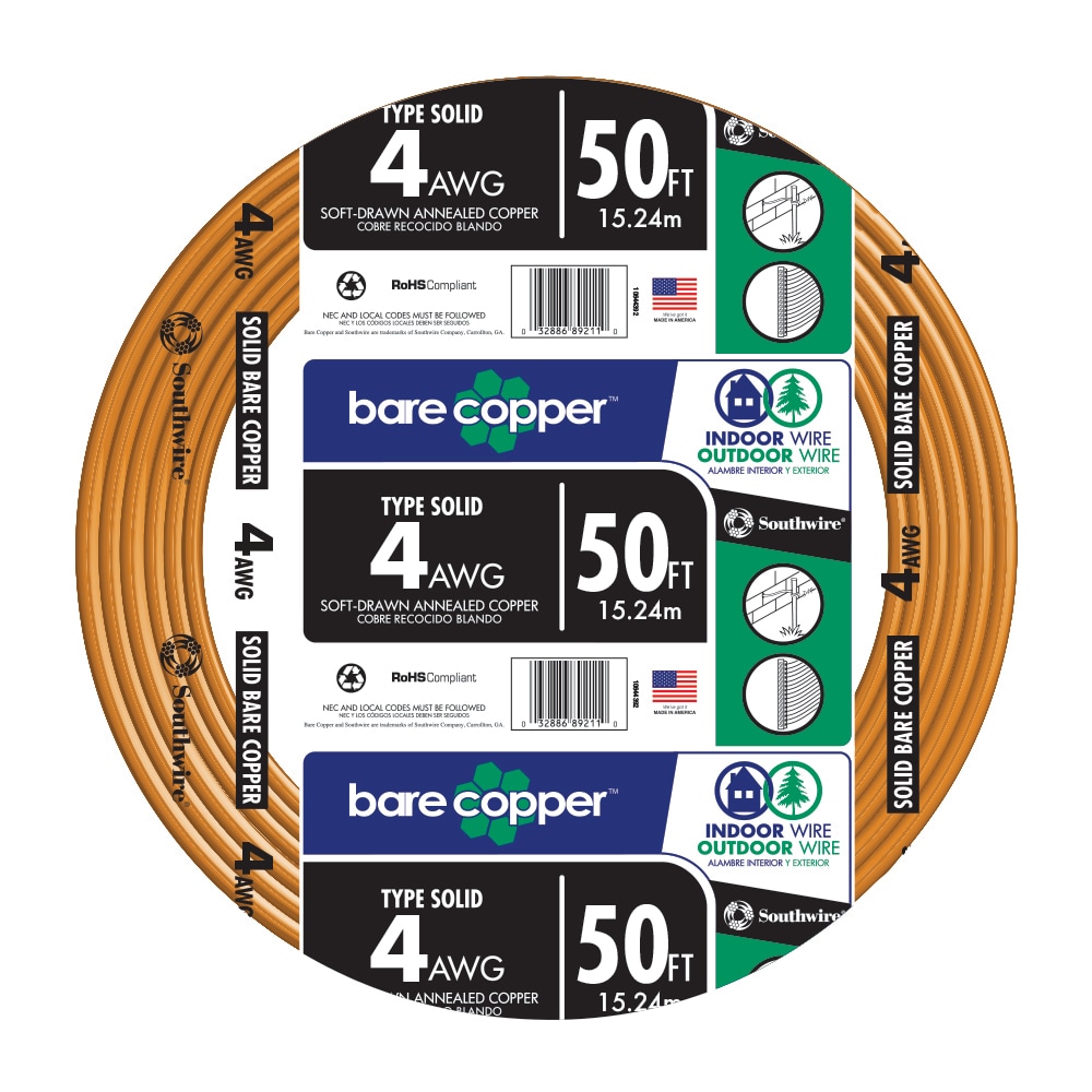 50-ft 4 -Gauge Solid Soft drawn Copper Bare Wire ( By-the-roll )