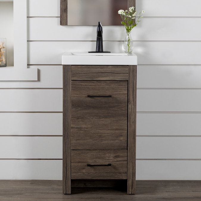 Diamond NOW Winnie 18-in Vintage Oak Brown Woodgrain Single Sink Bathroom Vanity with White Cultured Marble Top