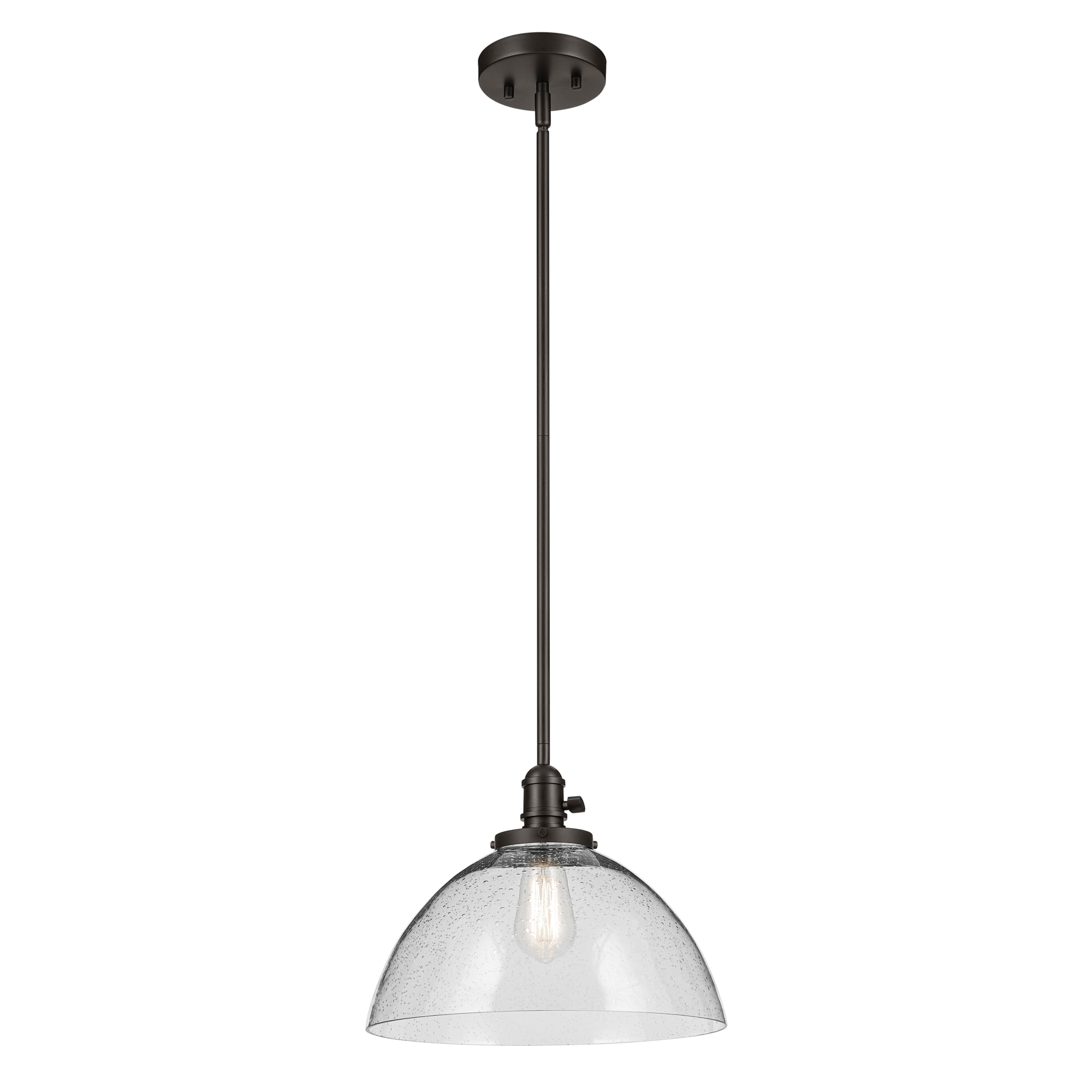Avery 1 -Light Olde Bronze Industrial Seeded glass Dome Medium Hanging Pendant light