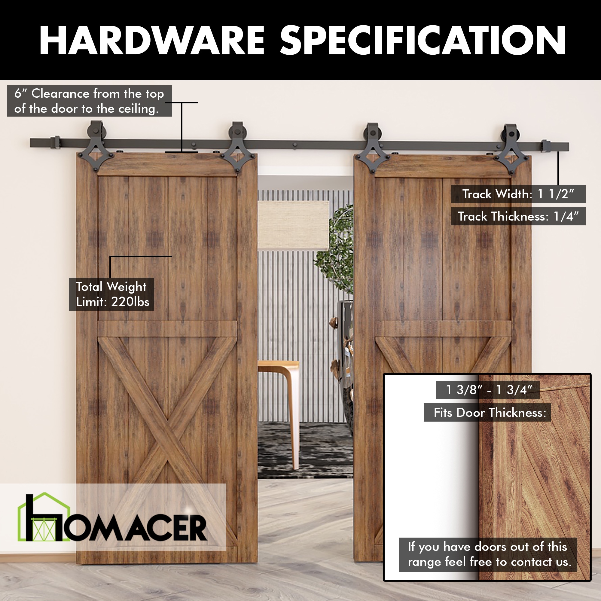 79-in Rustic black Black Indoor Diamond Double Barn door hardware kit - Image 3