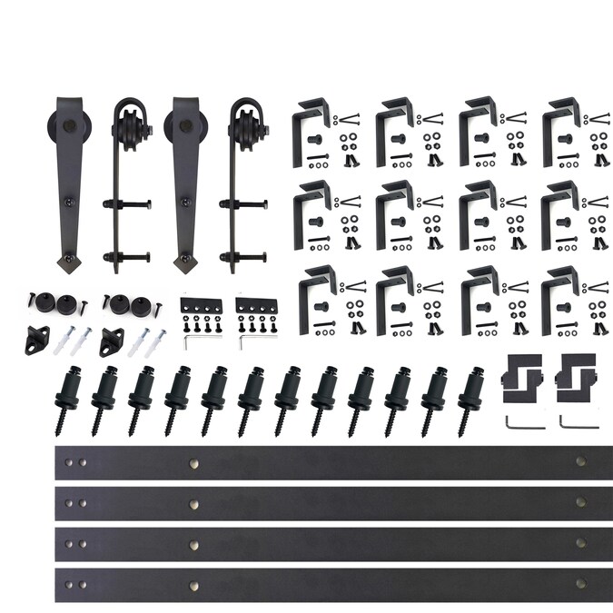 HOMACER 180-in Rustic Black Indoor Arrow Double Bypass Barn Door Hardware Kit