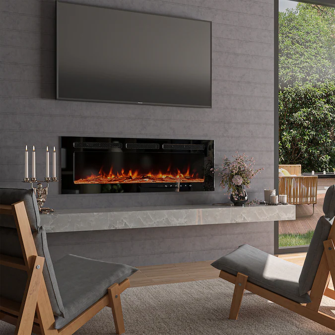 Mondawe 50-in W Black Fan-forced Wall-mount Electric Fireplace with Remote Control Included - Image 2