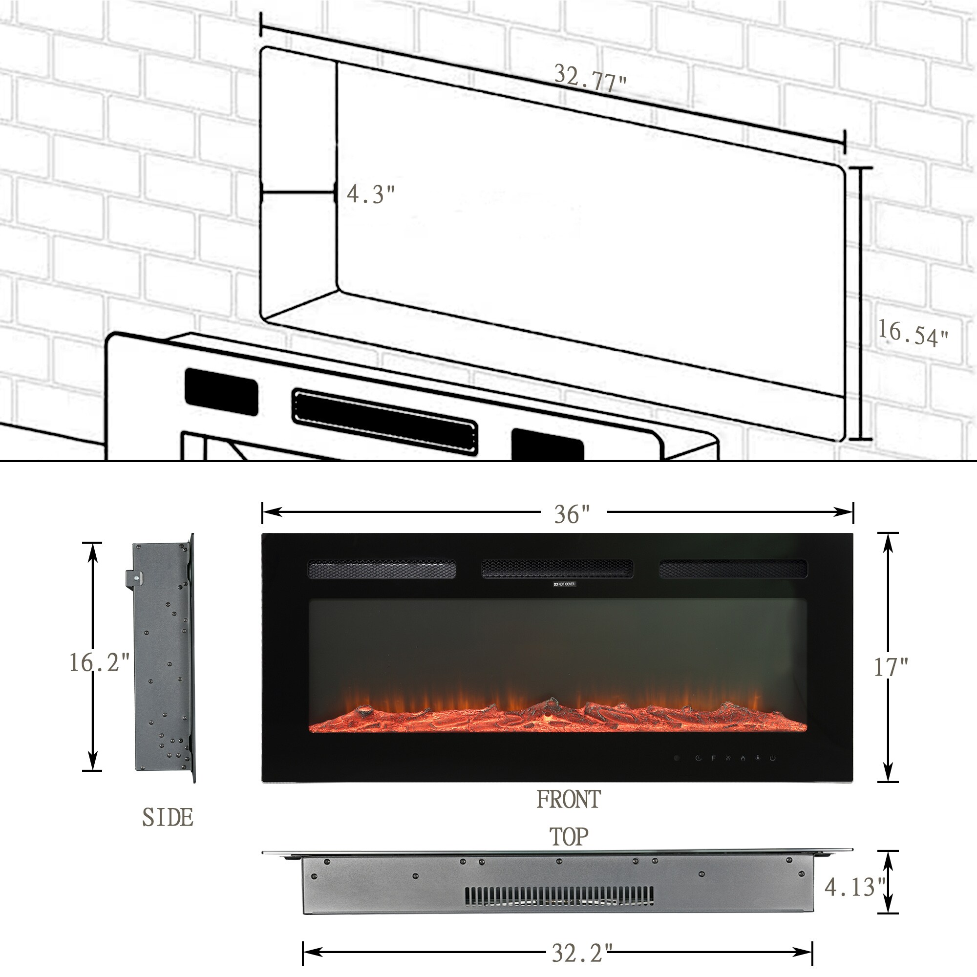 36-Inches W Black Wall mount LED Wall-mount Electric Fireplace with Remote Control Included - Image 5