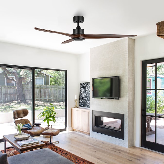 GETLEDEL 60-in Black with Walnut Blades Indoor Propeller Ceiling Fan and Remote (3-Blade) - Image 8