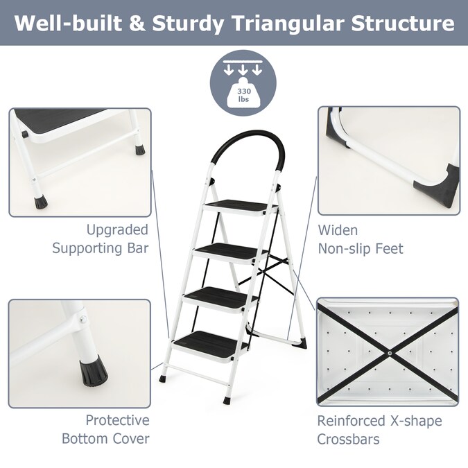 WELLFOR 4-Step 330-lb Capacity Black Iron Foldable Step Stool - Image 3
