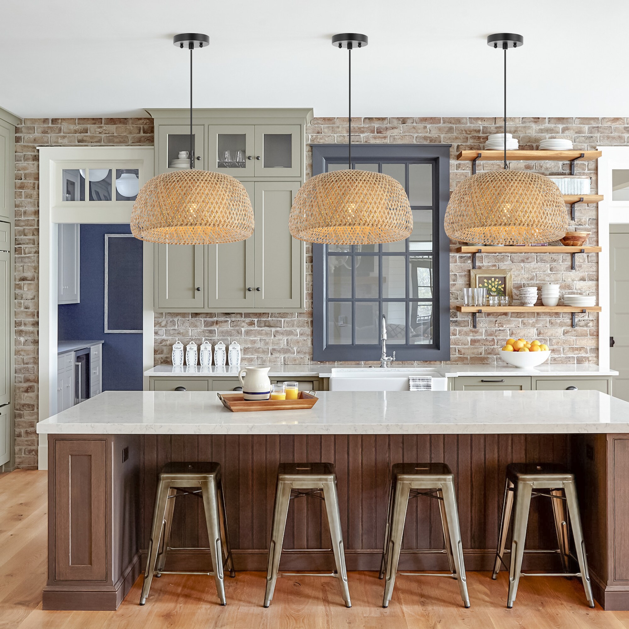 Mateo 18" Woven Bamboo Retro Diamond Farmhouse Coastal Brown Bohemian/global Bowl Medium Hanging Swag light - Image 9