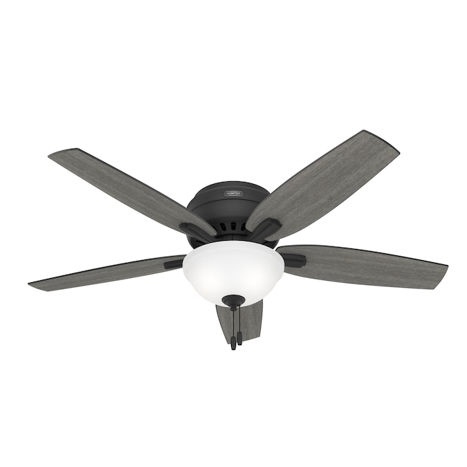 Hunter Newsome 52-in Matte Black with Dark Gray Oak Blades LED Indoor Flush Mount Ceiling Fan with Light (5-Blade)
