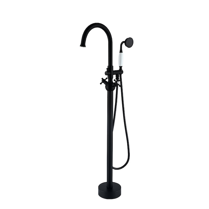 Clihome Matte Black 2-handle Freestanding High-arc Bathtub Faucet with Hand Shower (Valve Included)