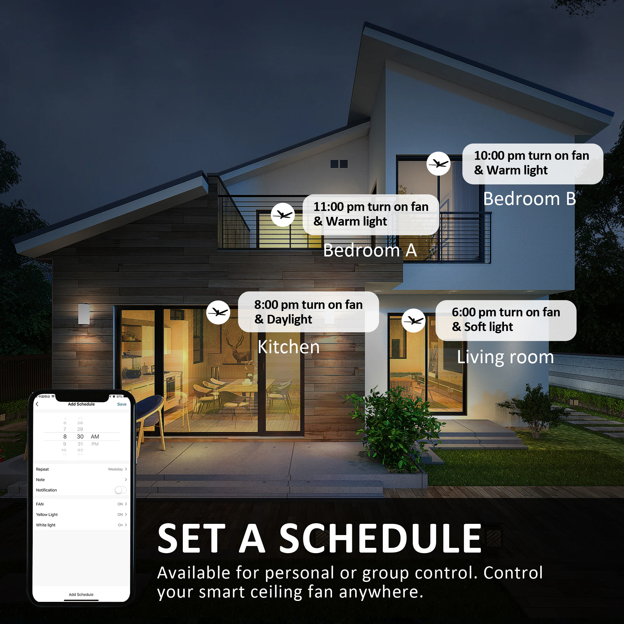 Voyager 52-in Integrated LED Outdoor Flush Mount Smart Black with Black Blades Ceiling Fan With Light - Remote Included ( 5 -Blade ) - Image 9