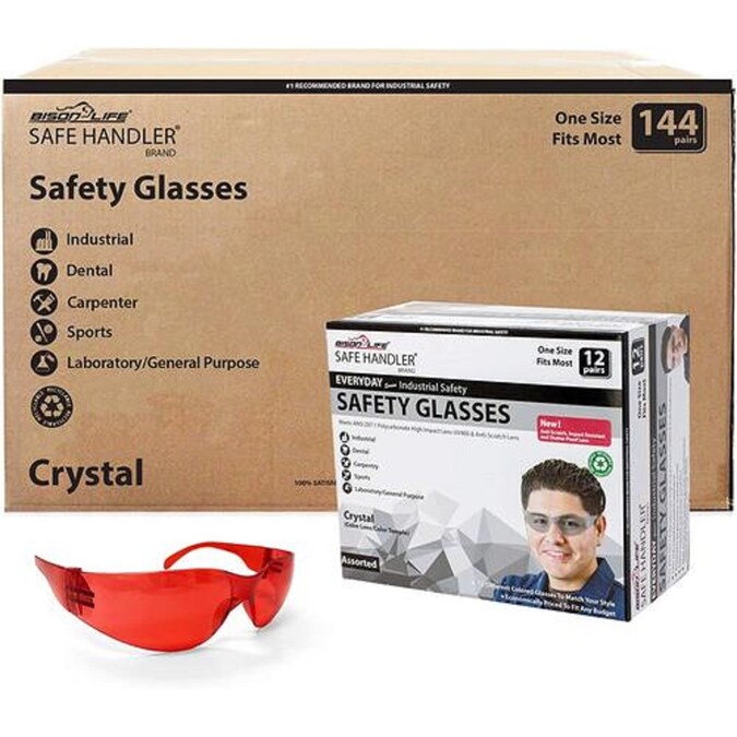 Safe Handler 144-Pack, Crystal Red Polycarbonate Safety Glasses