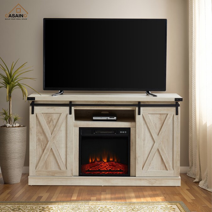 CASAINC 54-in W White Oak TV Stand with LED Corner or Flat Wall Electric Fireplace with Remote Control Included - Image 3