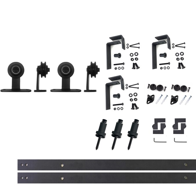 HOMACER 54-in Rustic Black Indoor Top Mount Double Bypass Barn Door Hardware Kit