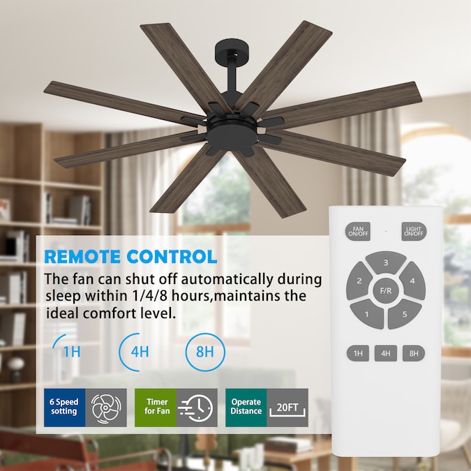 MIDHAM Ceiling Fan 65-in Black with Brown Blades Indoor/Outdoor Ceiling Fan and Remote (8-Blade) - Image 7