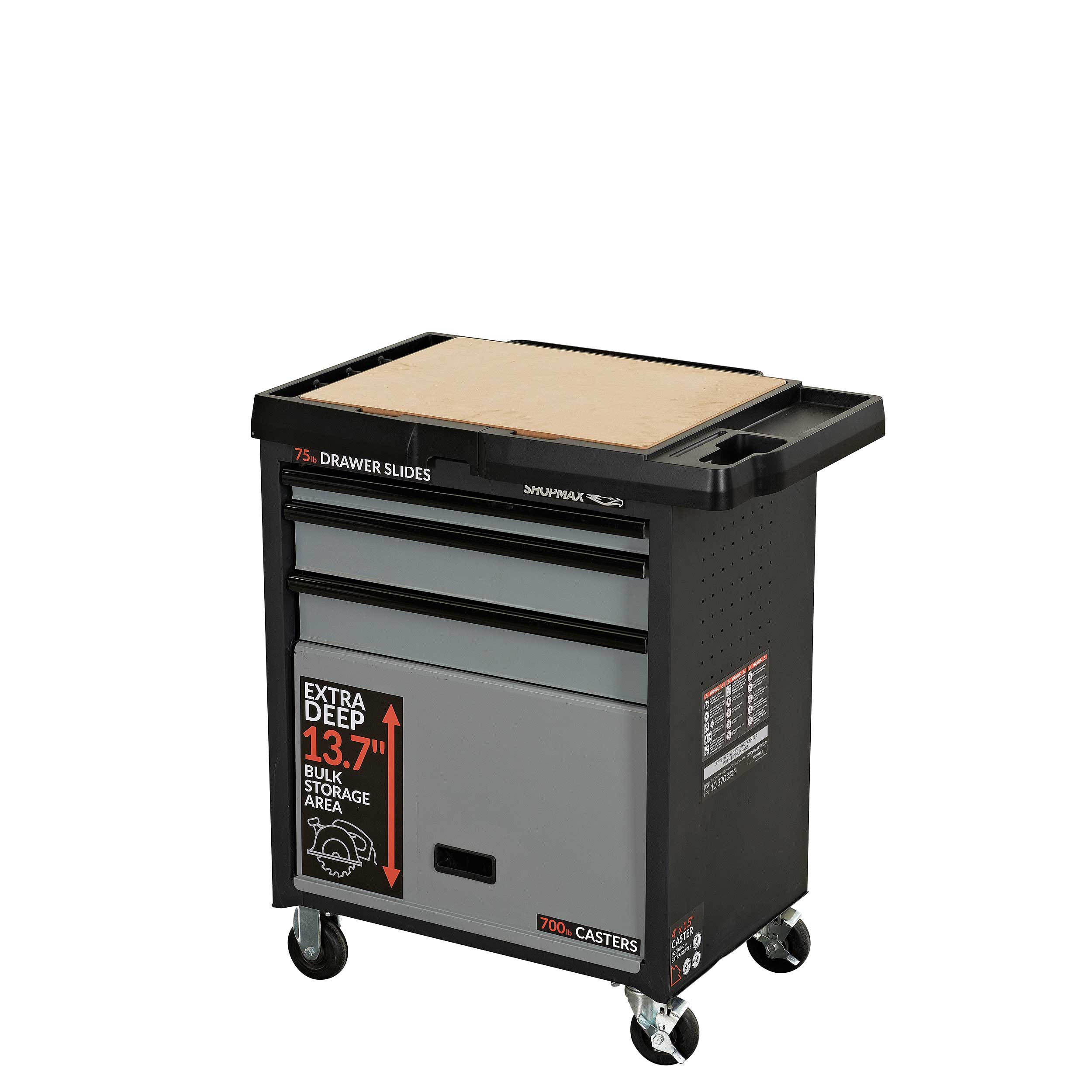 26.71-Inches L x 35.96-Inches H 3 -Drawers Rolling Black Wood Work Bench