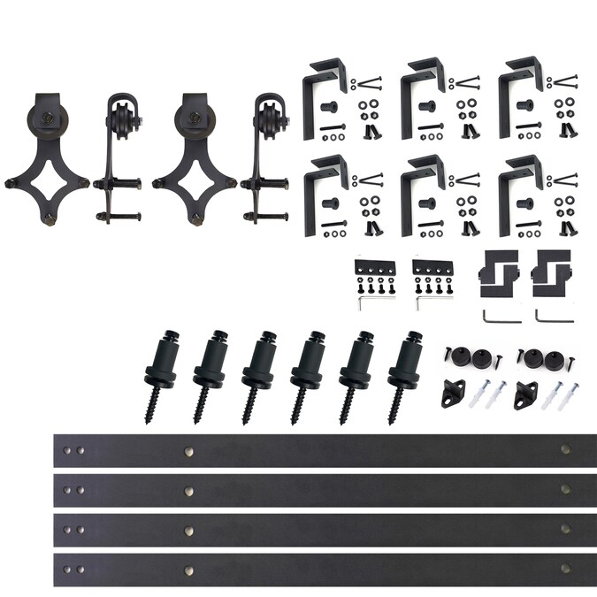 HOMACER 108-in Rustic Black Indoor Diamond Double Bypass Barn Door Hardware Kit