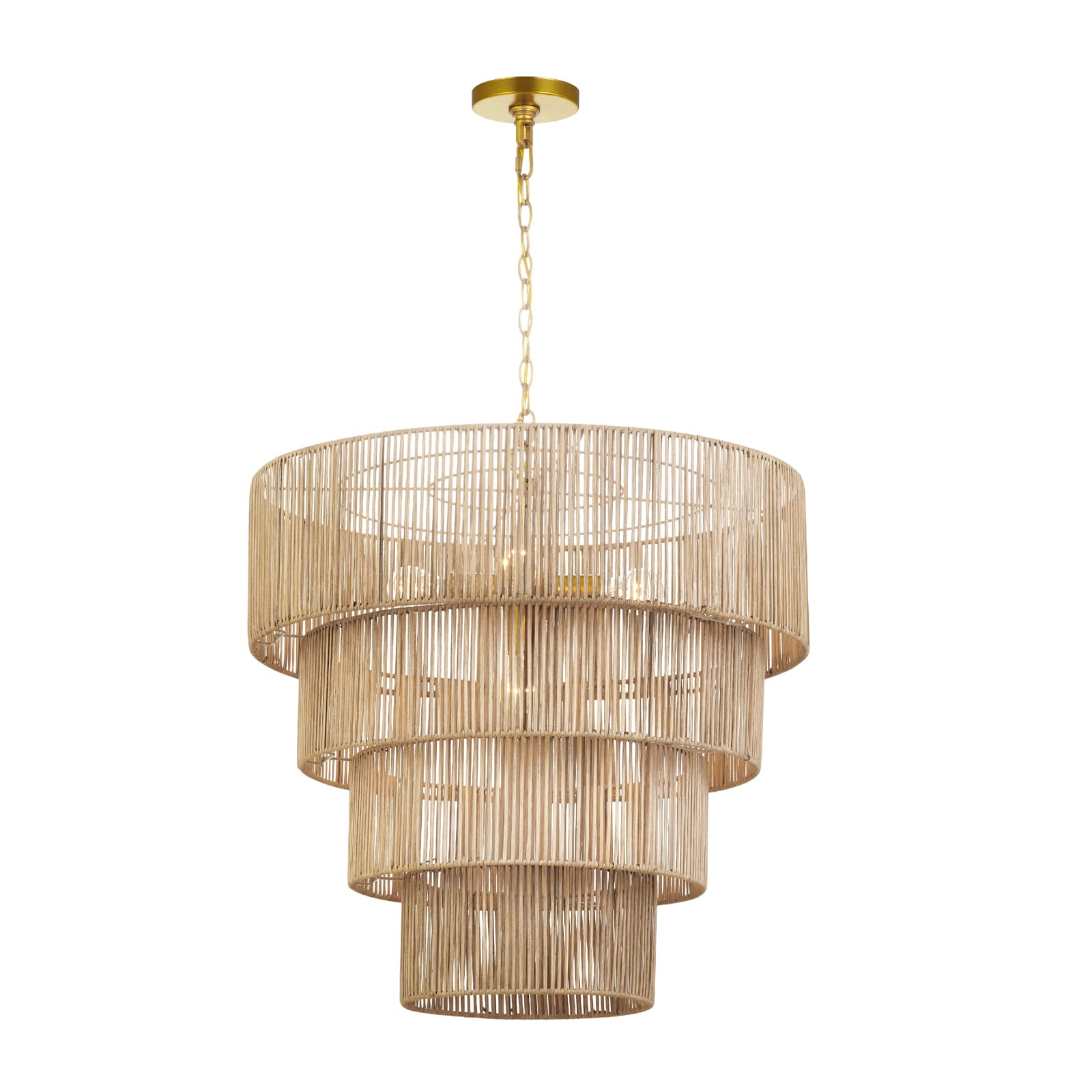 Luceo 5 -Light Distressed Gold Canopy With Natural Rattan Shade Rustic Drum Large Hanging Pendant light