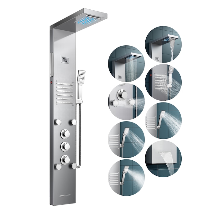 FORIOUS 55 in SP Brushed Nickel 20.08-in Waterfall Dual Head Shower Panel System with 3-way Diverter (Valve Included)