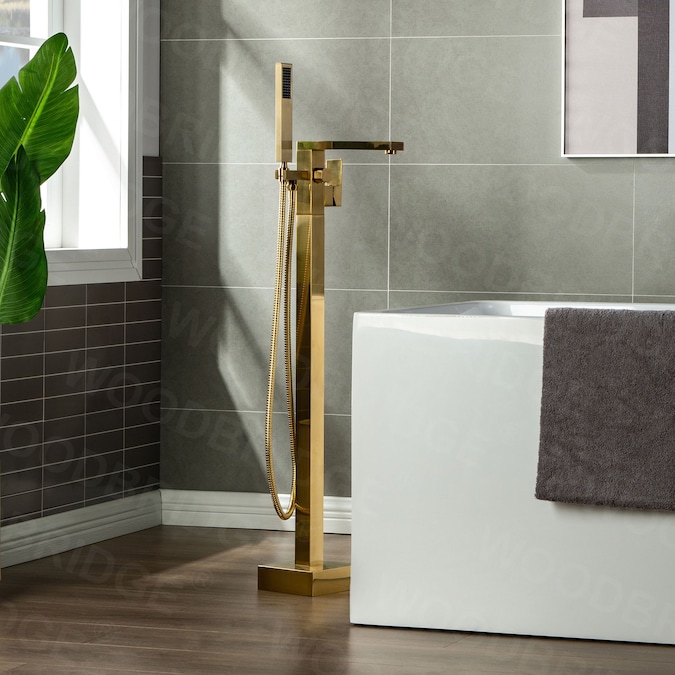 Woodbridge Zurich Brushed Gold 1-handle Freestanding Low-arc Bathtub Faucet with Hand Shower