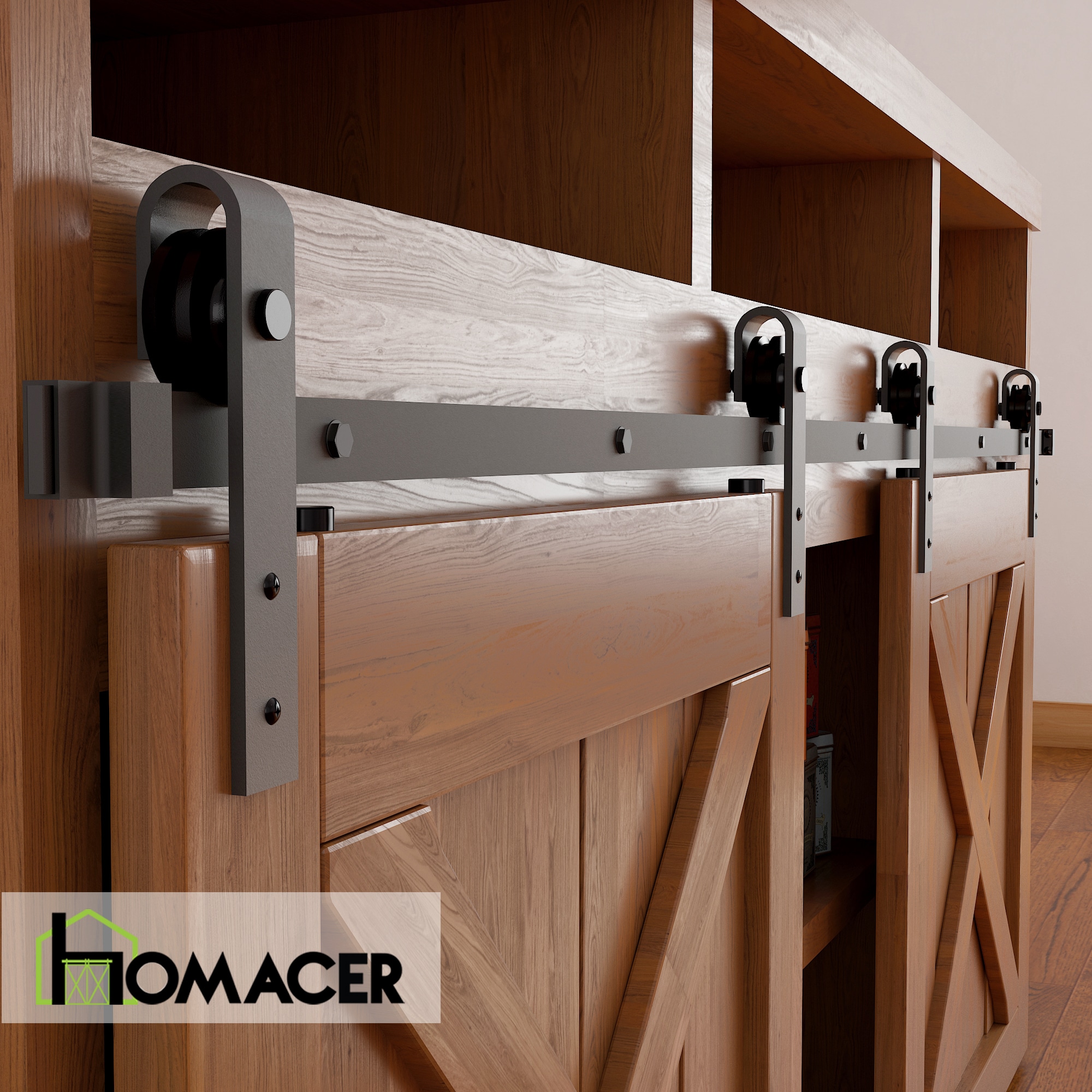 102-in Rustic black Black Indoor J-strap Single Barn door hardware kit - Image 5