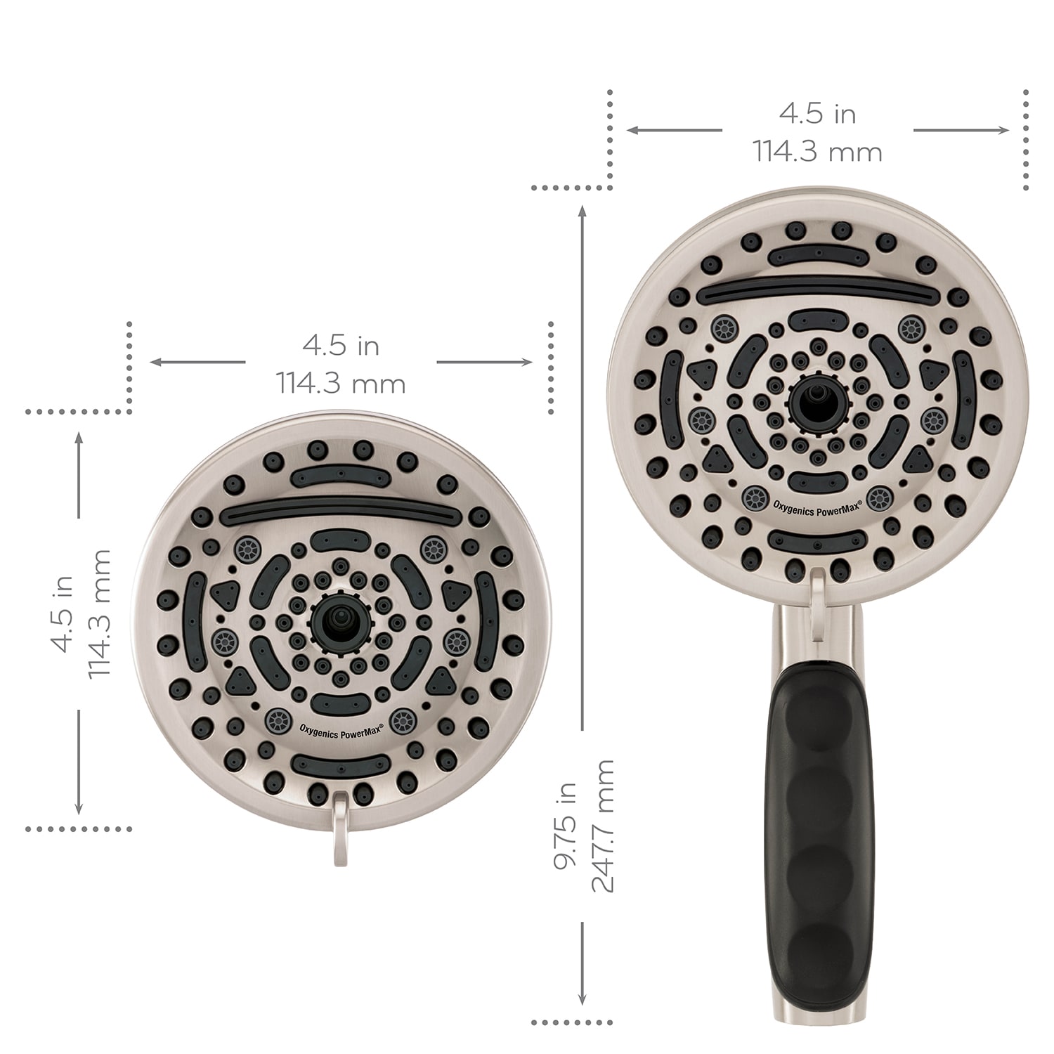 PowerMax 99.0 -Spray Brushed Nickel 4.5-in Round Dual/Combo High Pressure Shower Head 1.8 GPM - Image 5
